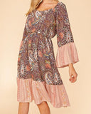 Ethnic Paisley Color Block Bell Sleeve Dress - In Store