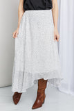 Zenana Polka Dot Ruffle Hem Midi Skirt in Ivory/Black- ONLINE ONLY 2-10 DAY SHIPPING