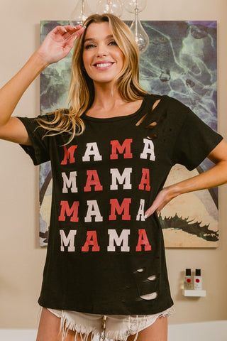 BiBi MAMA Graphic Distressed Short Sleeve T-Shirt - ONLINE ONLY