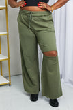 Zenana Full Size Drawstring Waist Distressed Wide Leg Pants in LT Olive- ONLINE ONLY 2-10 DAY SHIPPING