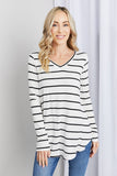 Zenana Full Size Striped V-Neck Long Sleeve Top- ONLINE ONLY 2-10 DAY SHIPPING