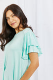 Culture Code Mi Amor Full Size Round Neck Ruffle Sleeve Top in Blue- ONLINE ONLY 2-10 DAY SHIPPING