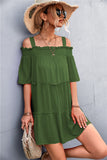 Cold-Shoulder Frill Trim Tiered Dress- ONLINE ONLY 2-10 DAY SHIPPING