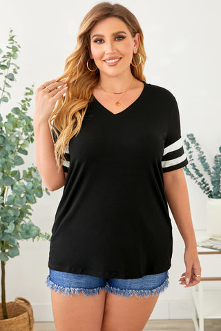 Plus Size Striped V-Neck Tee Shirt - ONLINE ONLY