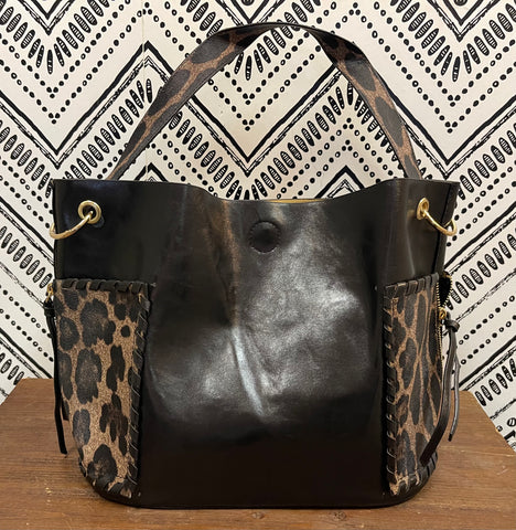 Faux Leather Leopard Detail Purse - In Store
