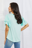 Culture Code Mi Amor Full Size Round Neck Ruffle Sleeve Top in Blue- ONLINE ONLY 2-10 DAY SHIPPING