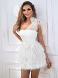 One-Shoulder Tie Waist Layered Dress- ONLINE ONLY 2-10 DAY SHIPPING