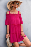 Cold-Shoulder Frill Trim Tiered Dress- ONLINE ONLY 2-10 DAY SHIPPING