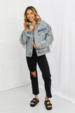 POL Time To Shine Twill Denim Fringe Jacket - ONLINE ONLY 2-10 DAY SHIPPING