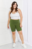Zenana Fearless Full Size Brushed Biker Shorts in Olive- ONLINE ONLY 2-10 DAY SHIPPING