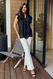 Zenana Full Size Ruffle Shoulder Notched Neck Blouse- ONLINE ONLY 2-10 DAY SHIPPING