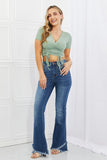 Capella Back To Simple Full Size Ribbed Front Scrunched Top in Green - ONLINE ONLY 2-7 DAY SHIP