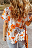 Printed Flounce Sleeve Tie-Neck Peplum Blouse- ONLINE ONLY 2-10 DAY SHIPPING