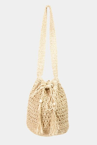 Fame Straw Braided Drawstring Tote Bag with Tassel - ONLINE ONLY