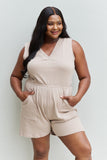 Zenana Forever Yours Full Size V-Neck Sleeveless Romper in Sand- ONLINE ONLY 2-10 DAY SHIPPING