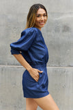 ODDI Full Size Puff Sleeve Denim Romper- ONLINE ONLY 2-10 DAY SHIPPING