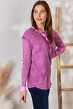 Zenana Washed Half Button Exposed Seam Waffle Top - ONLINE ONLY - 1-4 DAY SHIPPING
