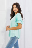 Culture Code Mi Amor Full Size Round Neck Ruffle Sleeve Top in Blue- ONLINE ONLY 2-10 DAY SHIPPING