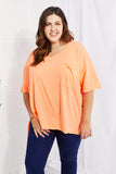 Zenana Neon Lights Full Size Raw Edge Pocket Tee - ONLINE ONLY 2-10 DAY SHIPPING