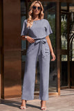 Full Size Tie Waist Straight Leg Jumpsuit- ONLINE ONLY 2-10 DAY SHIPPING