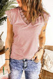 Lace Trim V-Neck Capped Sleeve Top- ONLINE ONLY 2-10 DAY SHIPPING