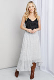 Zenana Polka Dot Ruffle Hem Midi Skirt in Ivory/Black- ONLINE ONLY 2-10 DAY SHIPPING