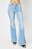 Judy Blue Full Size Mid Rise Raw Hem Slit Flare Jeans - ONLINE ONLY