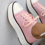 Contrast Trim Round Toe Platform Canvas Sneakers - ONLINE ONLY