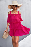 Cold-Shoulder Frill Trim Tiered Dress- ONLINE ONLY 2-10 DAY SHIPPING