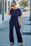 Full Size Tie Waist Straight Leg Jumpsuit- ONLINE ONLY 2-10 DAY SHIPPING