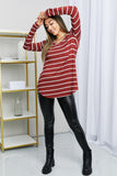 Zenana Full Size Striped V-Neck Long Sleeve Top in Dark Burgundy/Ivory- ONLINE ONLY 2-10 DAY SHIPPING