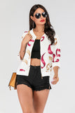 Printed Zip-Up Three-Quarter Sleeve Bomber Jacket- ONLINE ONLY 2-10 DAY SHIPPING