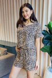 Zenana Full Size Leopard V-Neck Top and Drawstring Shorts Lounge Set- ONLINE ONLY 2-10 DAY SHIPPING