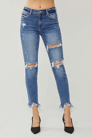 RISEN Distressed Frayed Hem Slim Jeans - ONLINE ONLY