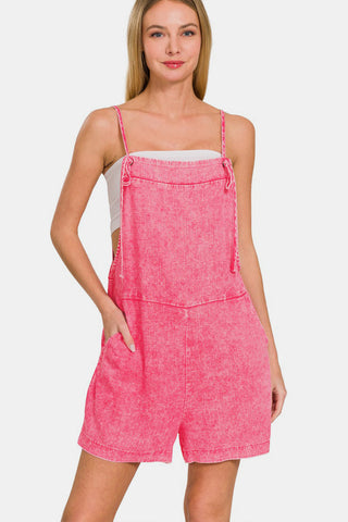 Zenana Washed Linen Knot Strap Rompers - ONLINE ONLY