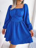 Tied Square Neck Balloon Sleeve Dress- ONLINE ONLY 2-10 DAY SHIPPING