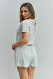 Zenana Chilled Out Full Size Short Sleeve Romper in Light Sage - ONLINE ONLY 2-10 DAY SHIPPING