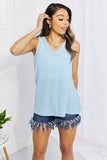 Blumin Apparel Chance of Sun Full Size Ribbed V-Neck Tank in Blue- ONLINE ONLY 2-10 DAY SHIPPING