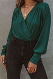 Ribbed Surplice Neck Lantern Sleeve Bodysuit