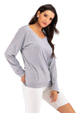 V-Neck Drop Shoulder Open Back Sweatshirt- ONLINE ONLY 2-10 DAY SHIPPING