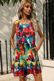 Printed Round Neck Sleeveless Dress with Pockets - ONLINE ONLY 2-7 DAY SHIP