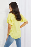 Culture Code Mi Amor Full Size Round Neck Ruffle Sleeve Top in Yellow - ONLINE ONLY 2-10 DAY SHIPPING