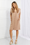 BOMBOM Sunday Brunch Button Down Midi Dress in Natural- ONLINE ONLY- Shipping 2-7 days