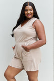 Zenana Forever Yours Full Size V-Neck Sleeveless Romper in Sand- ONLINE ONLY 2-10 DAY SHIPPING