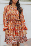 Printed Balloon Sleeve Tassel Tie Dress- ONLINE ONLY 2-10 DAY SHIPPING