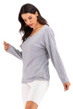 V-Neck Drop Shoulder Open Back Sweatshirt- ONLINE ONLY 2-10 DAY SHIPPING