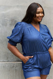 ODDI Full Size Puff Sleeve Denim Romper- ONLINE ONLY 2-10 DAY SHIPPING