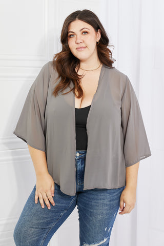 Melody Just Breathe Full Size Chiffon Kimono in Grey - ONLINE ONLY 2-10 DAY SHIPPING