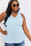 Blumin Apparel Chance of Sun Full Size Ribbed V-Neck Tank in Blue- ONLINE ONLY 2-10 DAY SHIPPING