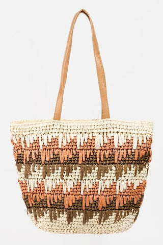 Fame Straw Braided Striped Tote Bag - ONLINE ONLY
